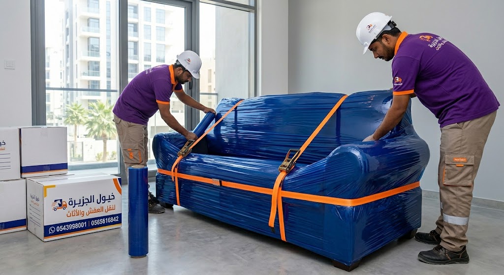 تغليف وربط الأثاث الكبير والمجالس بأحزمة أمان خاصة للحماية